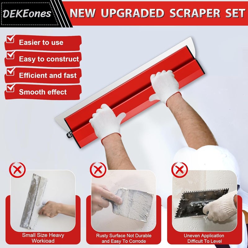 DEKEones مجموعة شفرات تجميل الجدران الجافة، ستانلس ستيل 10"، 16" و 24" مع عمود مقبض قابل للتوسيع من 28" إلى 62"، أدوات تجميل الجدران الجافة الاحترافية لتنعيم الجدران والأسقف - Image 5